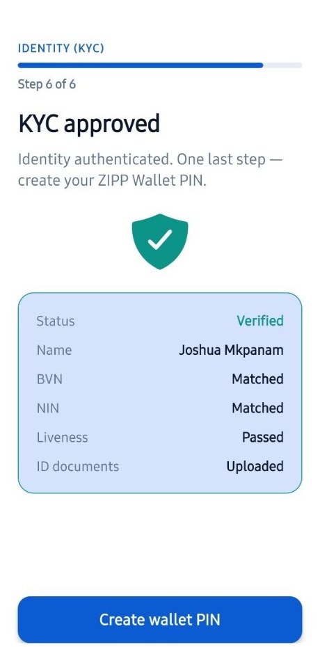 KYC approved and wallet PIN setup