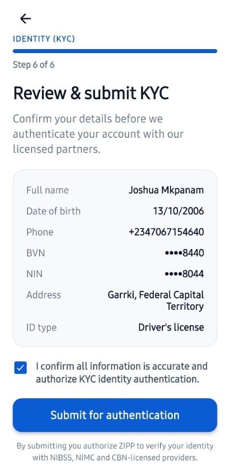 Review and submit KYC details