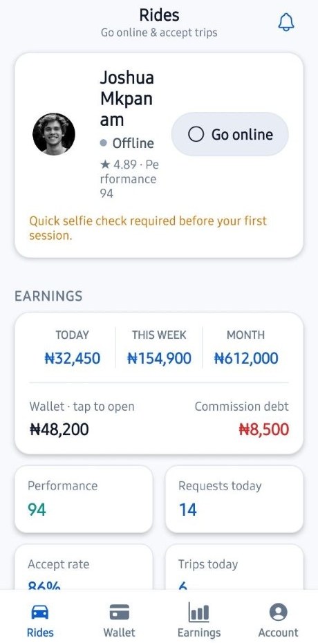 ZIPP driver home — go online and accept trips