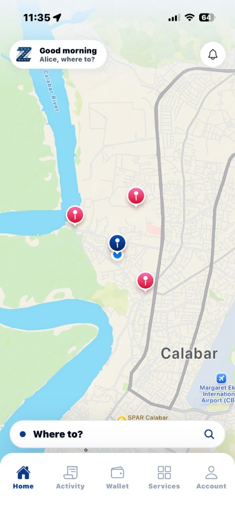 ZIPP rider home — map of Calabar