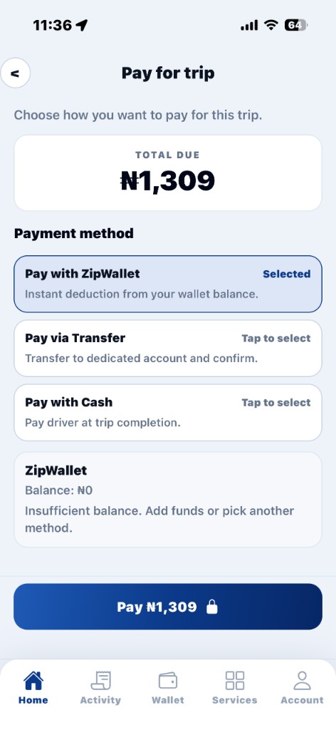Pay for trip